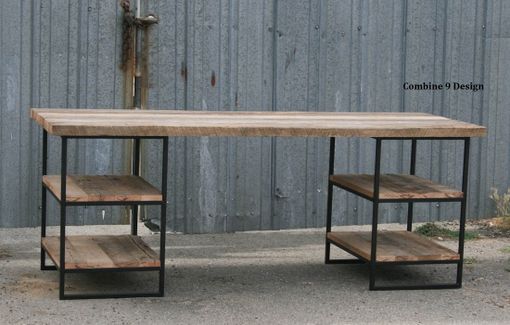 Custom Made Reclaimed Wood Desk (Oak) With Shelves. Industrial, Steel. Custom Dimensions/Configurations.