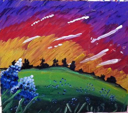 Custom Made Bright Abstract Landscape, With Blue Bonnets