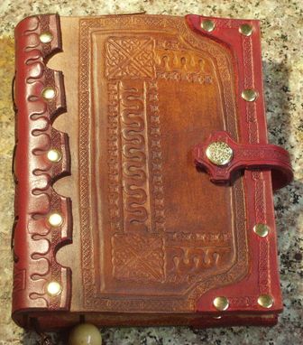 Custom Made Handcrafted Antiqued Red & Brown Leather Blank Book Journal With A Medieval Appearance