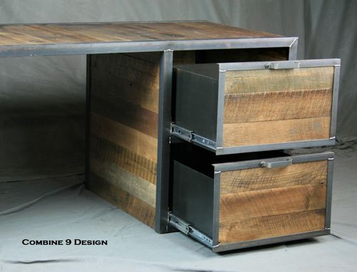 Custom Made Reclaimed Wood Desk With File Cabinet Drawers. Rustic, Industrial. Office Furniture. Filing.
