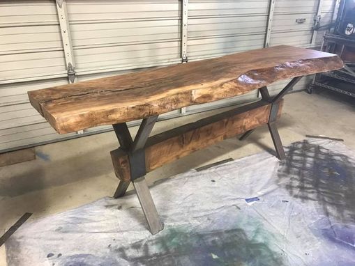 Custom Made Live Edge Walnut Sofa Table Over Hot Rolled Steel