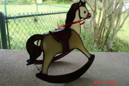 Custom Made Red Saddled On Cream & Caramel Stained Glass Rocking Horse