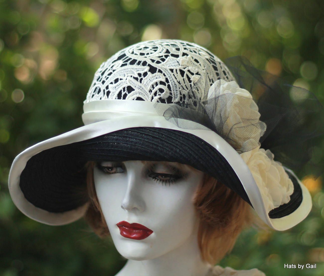 Hand Crafted Womens Wide Brim Fancy Straw Summer Hat Downton Abbey Style By Gails Custom Hats 7210