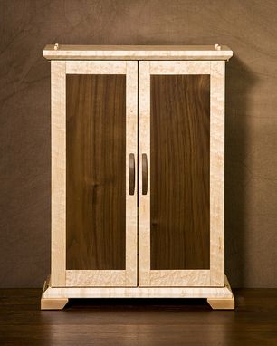 Custom Made Black Walnut & Bird's Eye Maple Jewelry Cabinet [Outside View]