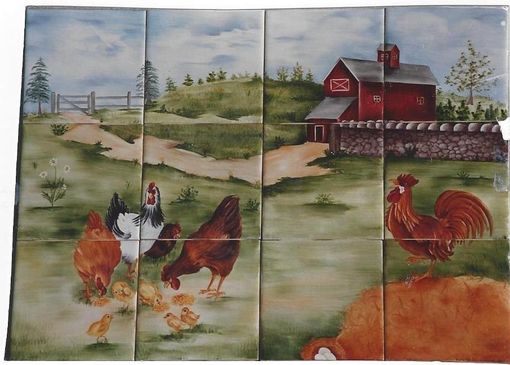 Custom Made Farm Mural With Chickens And Rooster.