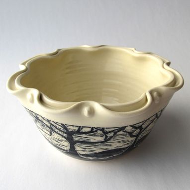 Custom Made Handmade Ceramic Ruffled Edge Tree Bowl