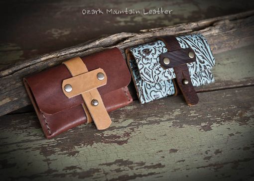 Custom Made Bison And Turquoise Leather Card Wallet For Man Or Woman