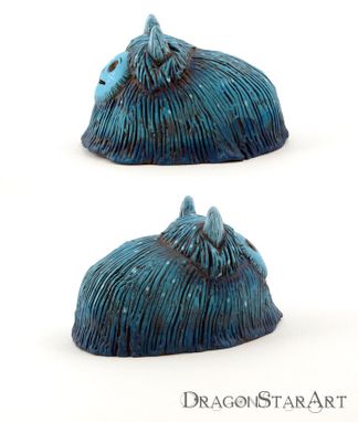 Custom Made Polymer Clay Monster Figurine Teal Blue Art Object Creature