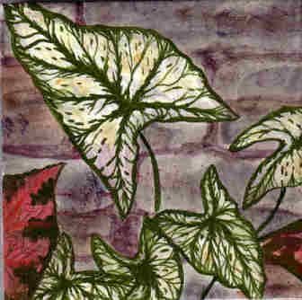 Custom Made Hand Painted Tile Mural: Caladiums And Coneflowers