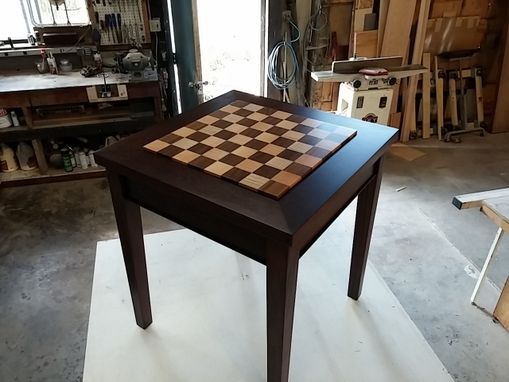 Custom Made Custom Exotic Wood Chess Table With Drawers