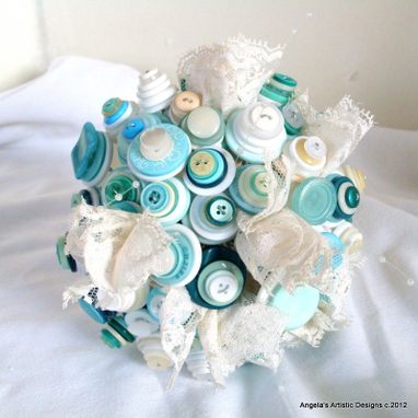 Custom Made Teal Blue Buttons Bridal Bouquet