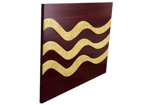 Custom Made 3 Ribbons Floating Wall Panel | Solid Purple Heart & Birdseye Maple