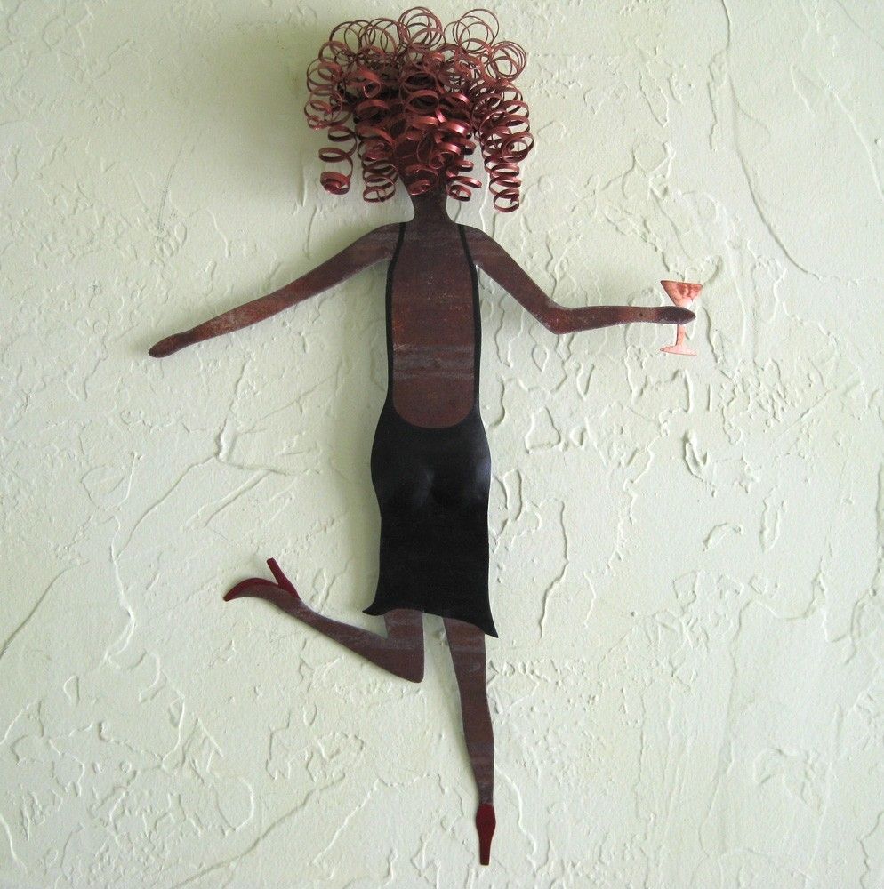 Custom Handmade Upcycled Metal Lady With Martini Wall Art Sculpture ...