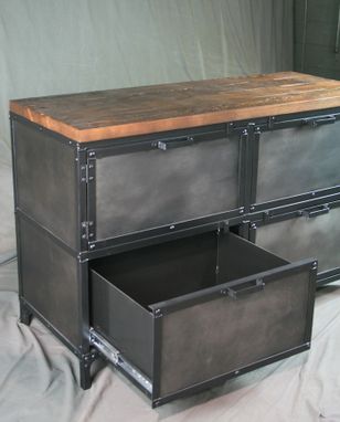 Custom Made Modern Industrial File Cabinet - Reclaimed Wood - Distressed Steel - Filing. Printer Stand.