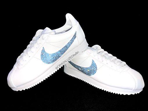 Custom Made Nike Crystallized Classic Cortez Women's Sneakers Bling Genuine European Crystals Bedazzled White