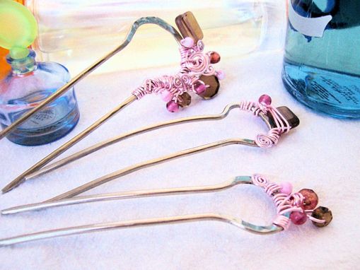 Custom Made Hair Forks In Nickle Silver/ Set Of 3 / Sample Photo/ "Soft Pink Extravagance"/Ooak
