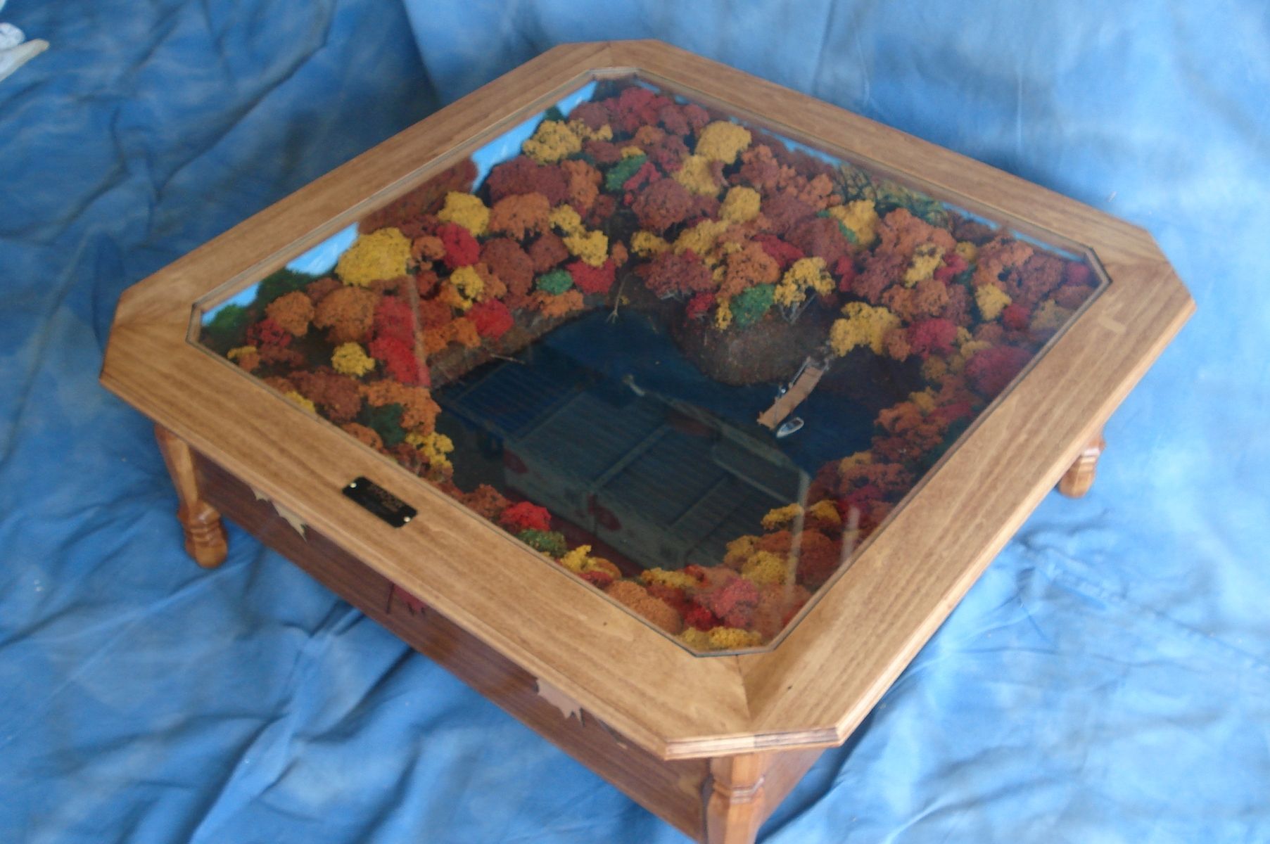 Handmade "Lake House" New England Fall Themed Coffee Table With 12v