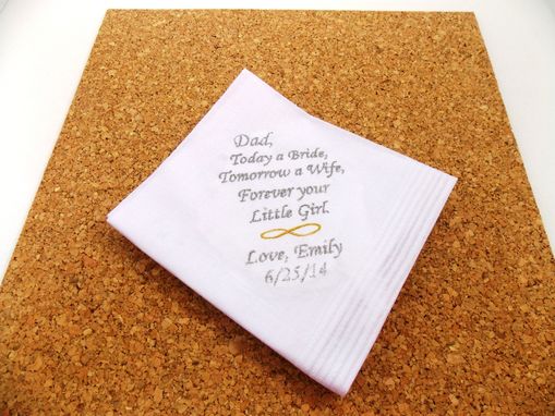 Custom Made Wedding Planning.  Father Of The Bride Handkerchief. Embroidered And Personalized .