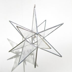 Moravian Star Hanging 12 Point Blue Iridescent Glass Christmas