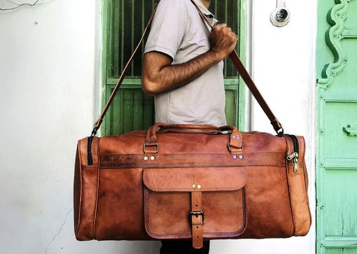Custom Made 26" Personalised Leather Duffel Bag, Leather Travel Duffle Bag