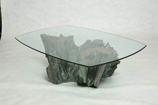 Custom Made Silver Covered Tree Trunk Coffee Table