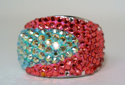 Custom Made Miami Beach Crystal Pink And Chrysolite Ab Dome Silver Ring - Made With Swarovski Elements