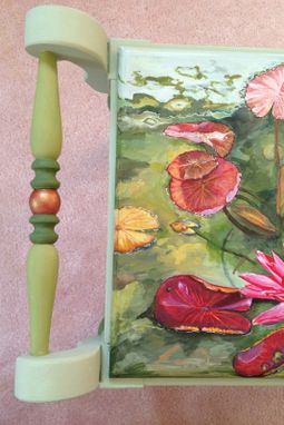 Custom Made Water Lily Pond Painted Bench