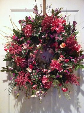 Custom Made Grapevine Wreath With Pinks And Purples