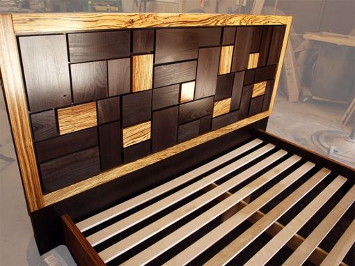 Custom Made Patterned Bed Headboard W/ Zebrawood Frame