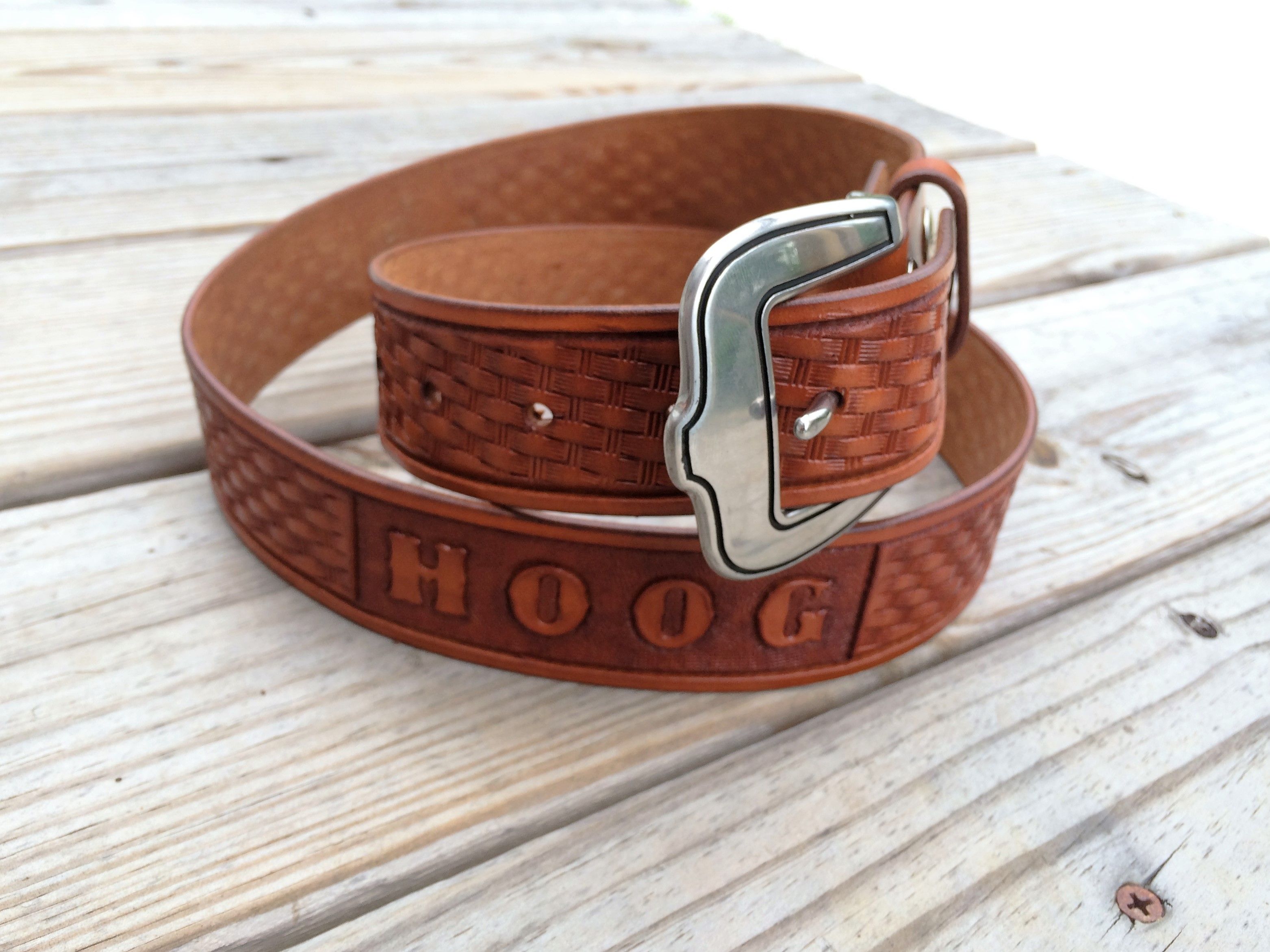 Personalized Basket Weave Stamped Dark Brown Leather Belt – Leather Crafted  Design