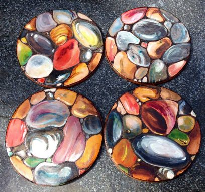 Custom Made Leather River Rock Coasters