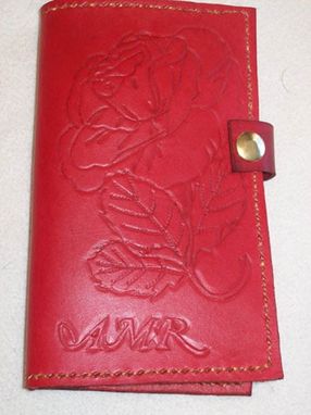 Custom Made Custom Leather Day Planner With Rose Design And Personalization In Cranberry Red