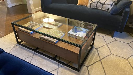Custom Made Floating Coffee Table In Metal Frame