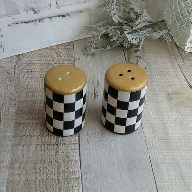 Buy Hand Crafted Whimsical Checks Tall Wood Salt & Pepper Shakers