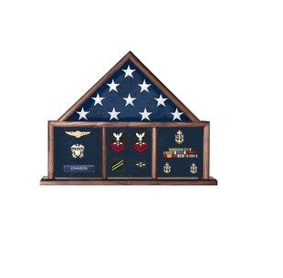 Custom Made Memorial Flag Case, Three Bay Shadow Box