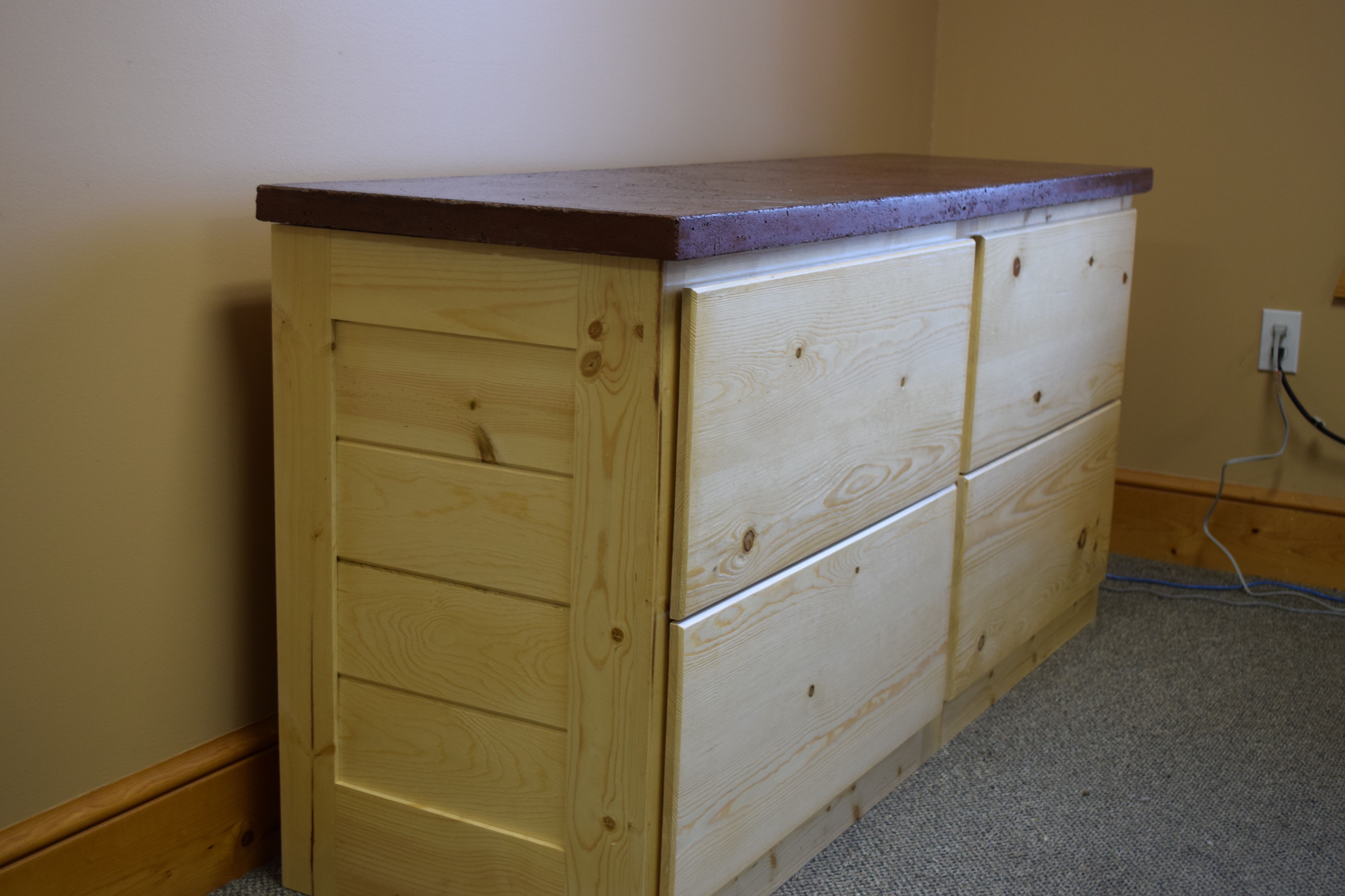 Hand Crafted 4 Drawer Credenza File Cabinet In Knotty Pine With Concrete Countertop By Katt Design And Carpentry Llc Custommade Com