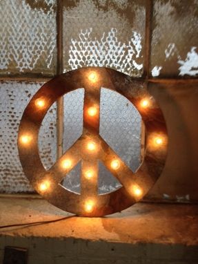 Custom Made Peace Sign Lighted Metal Marble Rust Finish Light Fixture