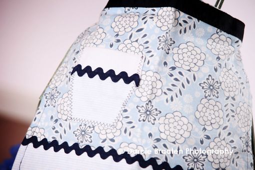 Custom Made Navy Blue, Baby Blue, And White Flannel Apron "Blueberry Muffin''
