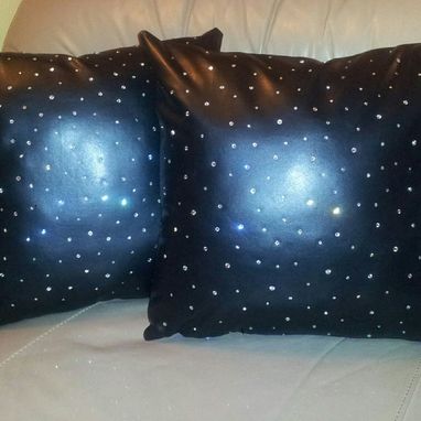 Custom Made Midnight Black Throw Pillows With Swarovski Crystals