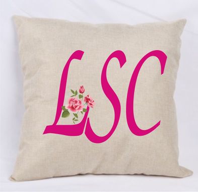 Custom Made Three Letter Monogram Pillow Cover With Roses