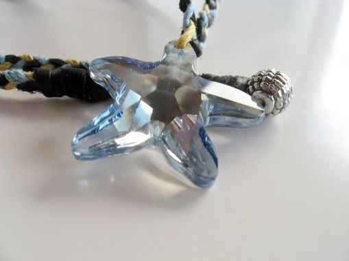 Custom Made Black Deerskin Necklace. Nautical. Large Starfish Swarovski Pendant. One Of A Kind. Made In Maui.
