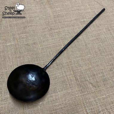 Custom Made Hand Forged Iron Egg Spoon With Hammered Finish Bowl And Wood Finish Handle