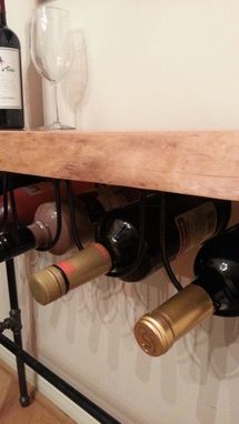 Custom Made Live Edge Cherry Wood Slab Wine Rack Table