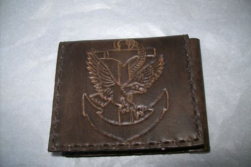 Custom Made Leather Moneyclip Wallet With Navy Logo