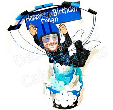 Custom Made Skydiver Cake Topper For Adults, Retirement Or Birthday Skydiving Cake Topper