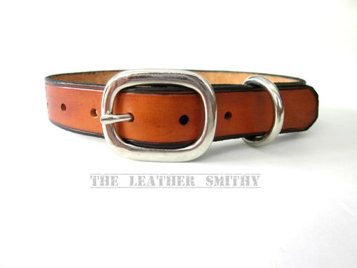 Custom Made Hand Tooled Leather Dog Collar 1 Inch Wide With Silver Center Bar Buckle