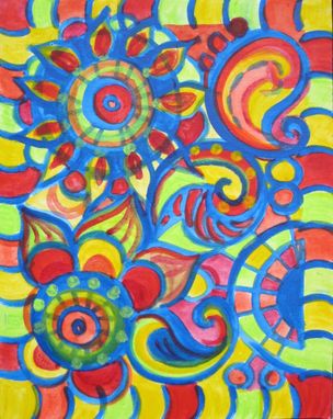 Custom Made Paisley Painting Original Abstract 8"X10" Blue Red Green Yellow Abstract Painting