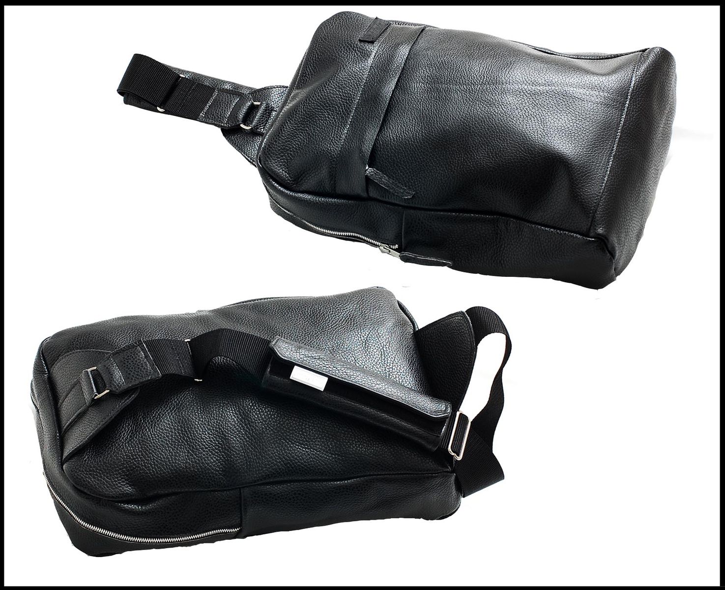 Custom Made Black Leather Sling Bag by Sizzlestrapz