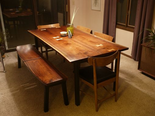 Custom Made Modern Walnut Dining Set With Maple Inlay