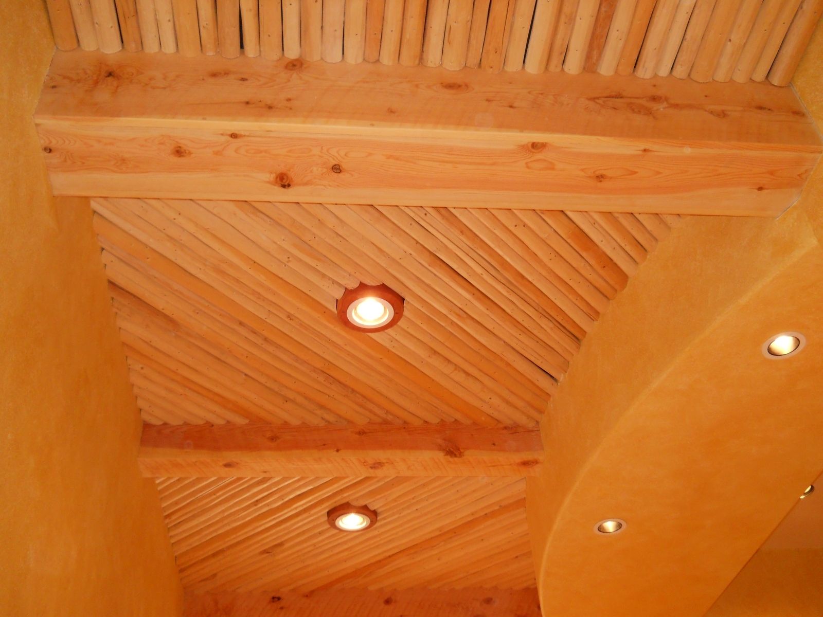 Hand Crafted Beam And Latilla Ceiling With Cherry Light Trims by